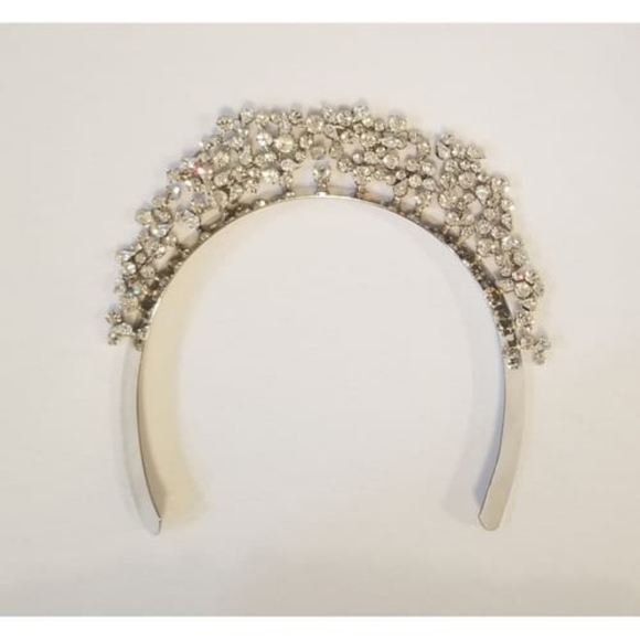 LELET NY Silver Mattar Crystal Crown Headband Swarovski Bridal Wedding Holidays - Picture 10 of 16